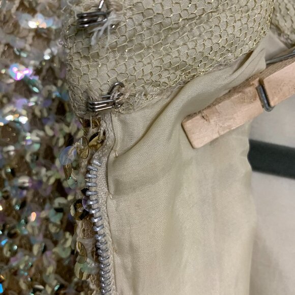 Vintage Mod Gold Knit Sequin Lined Rhinestone Collar Shift Dress Pat Sandler - Picture 8 of 10